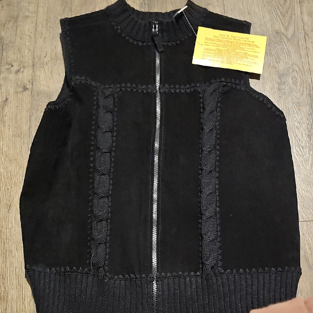 Suede Fashion Bug VestNwt Black Knitwear Retro Sweater Size 14 / 16 Vintage